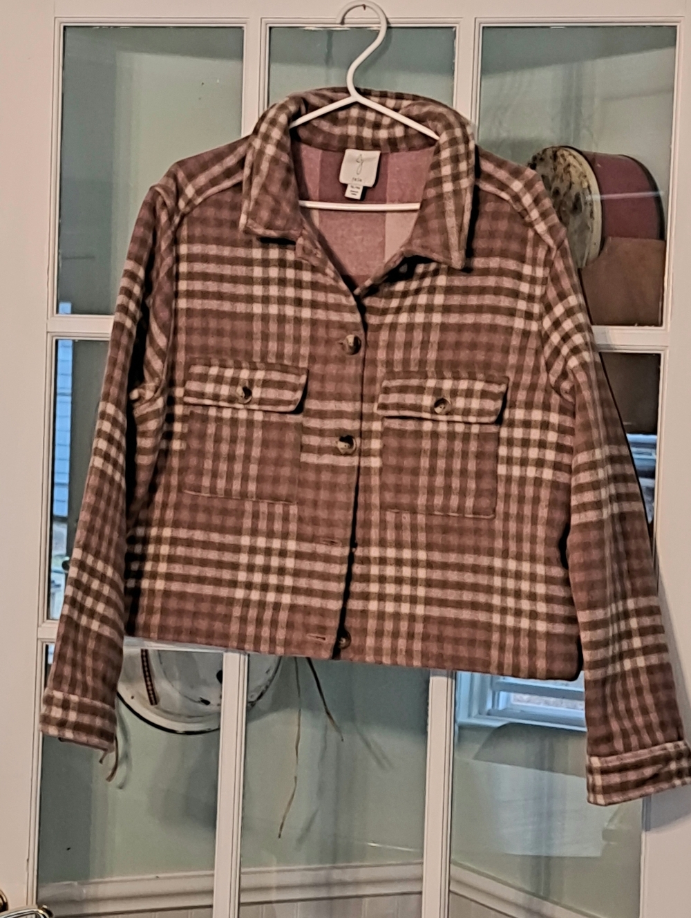 Women's Brown Plaid Crop Jacket - Cozy Button-Front